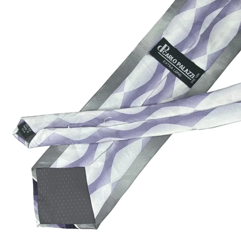 Carlo Palazzi Necktie Mens XL‎ Purple Grey Abstract Geometric Art Deco Silk 63x4